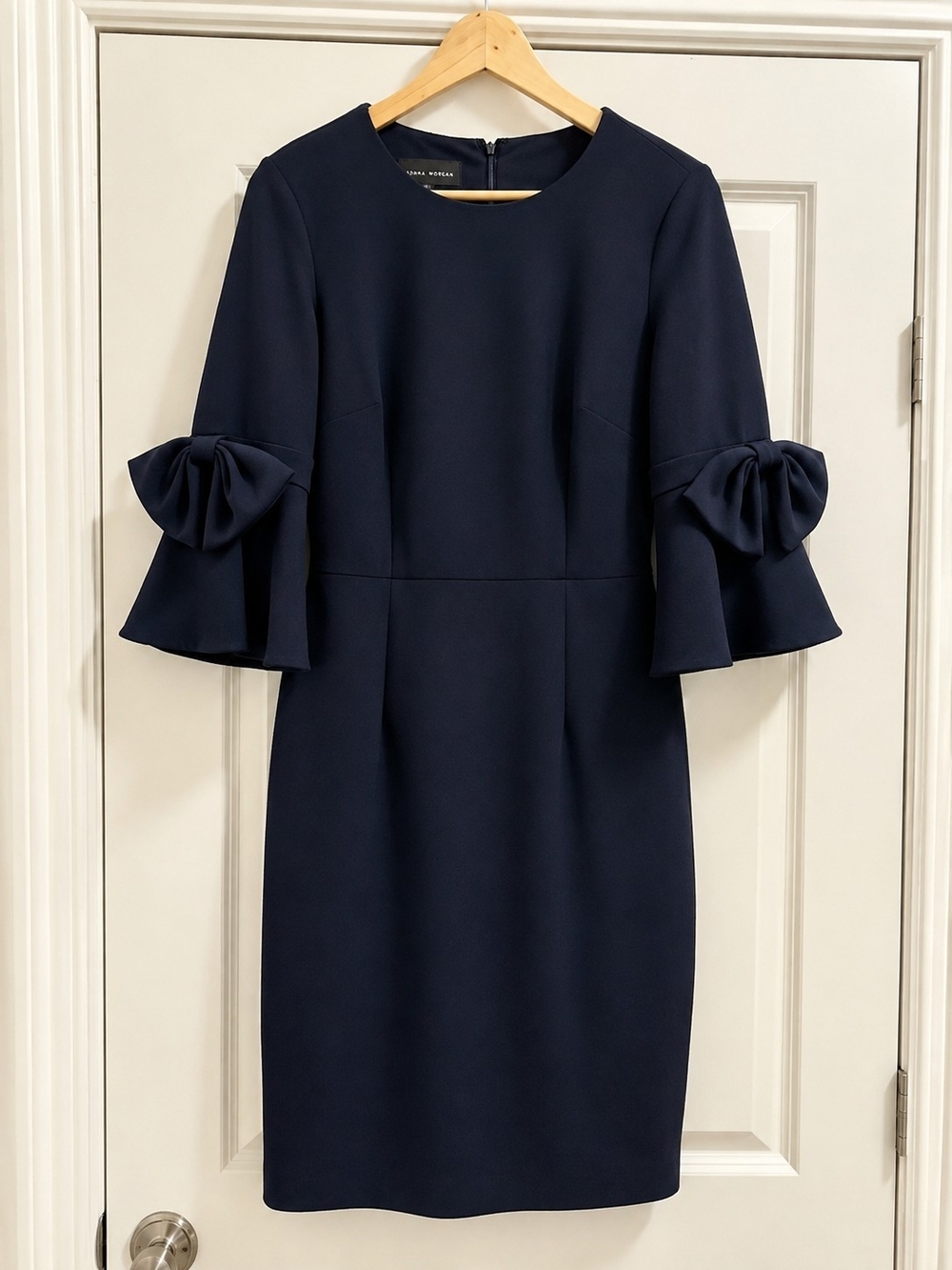 Donna Morgan Navy Bow Bell Sleeve Sheath Dress Women’s Size 4